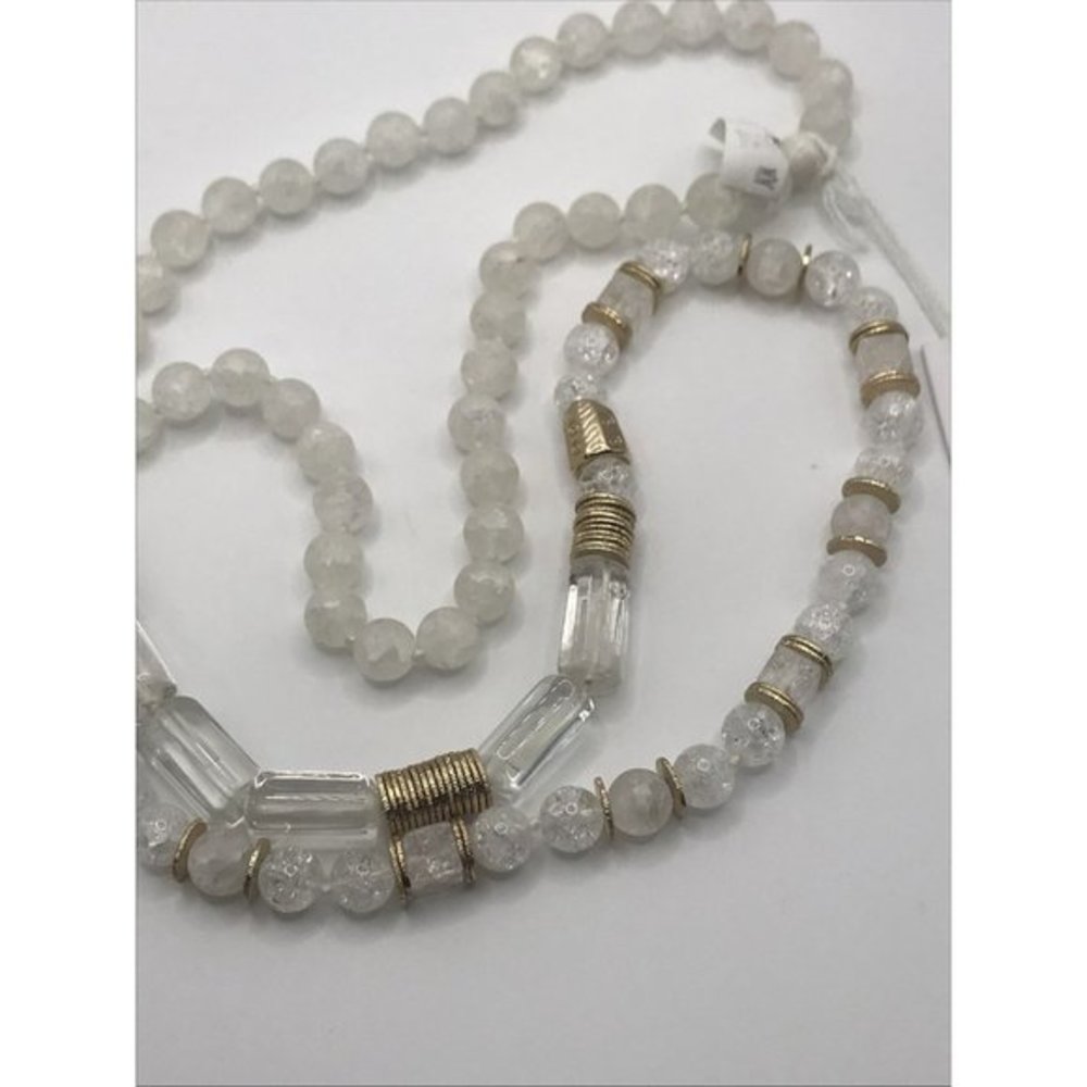 AKOLA Crackle Gold Plated Disc Frosted Knotted NWT 38" Long Necklace Beads white - Picture 10 of 11